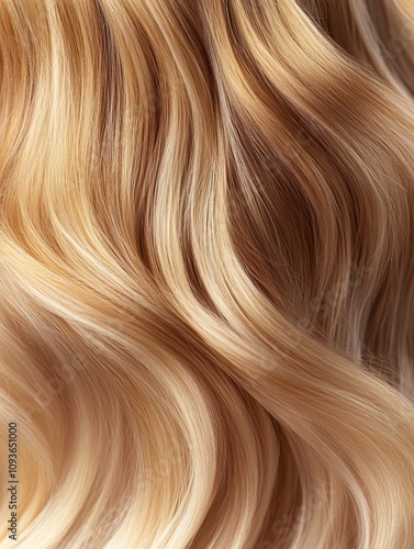 Close-up of wavy blonde hair showcasing texture and highlights, perfect for beauty and haircare concepts.