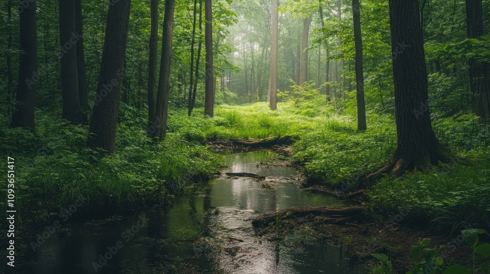 Misty Forest Stream: A Serene Woodland Escape Misty Forest Stream: A Serene Woodland Escape