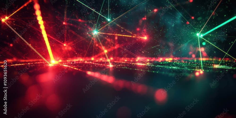 Abstract Red and Green Laser Light Show with Glowing Particles Abstract Red and Green Laser Light Show with Glowing Particles
