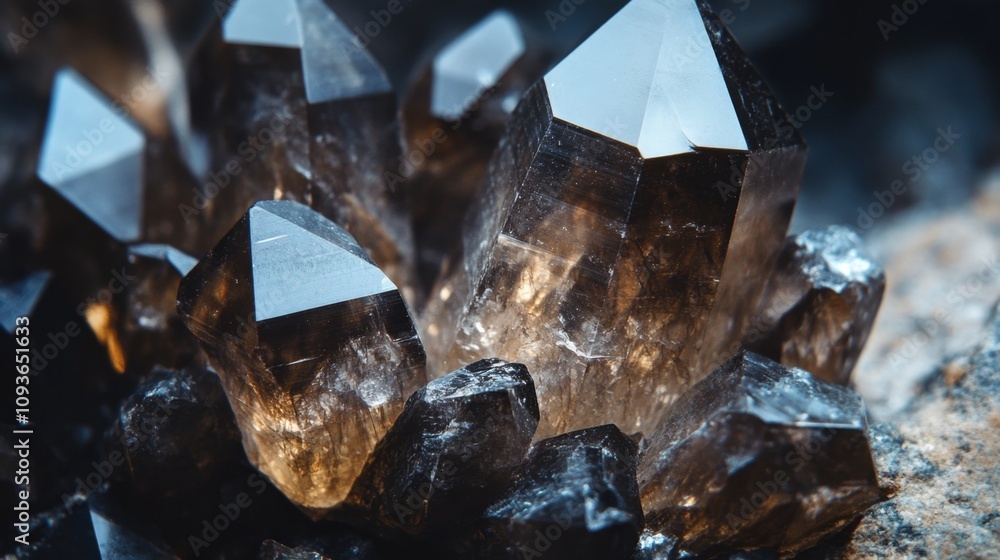 Close-up view of beautiful smoky quartz crystals Close-up view of beautiful smoky quartz crystals