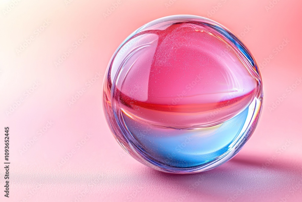 Obraz premium A Glass Sphere with a Pink and Blue Gradient Interior on a Pink Background