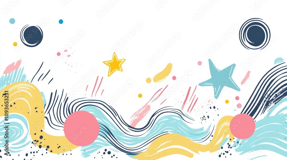 Whimsical Abstract Art: Pastel Waves and Stars Whimsical Abstract Art: Pastel Waves and Stars