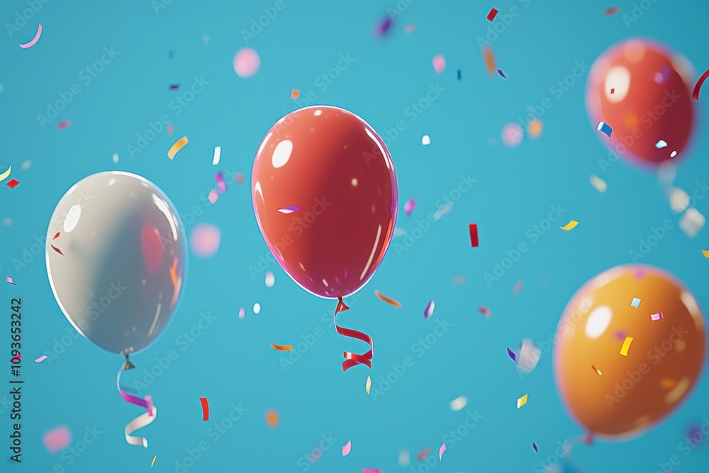 Fototapeta premium Colorful Balloons and Confetti on a Blue Background