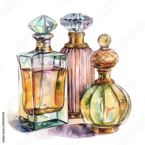 A watercolor clipart of Perfumery, isolated on a white background. Perfumery vector.