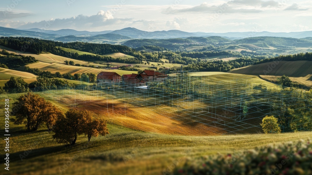 Naklejka premium Rolling hills digital grid landscape