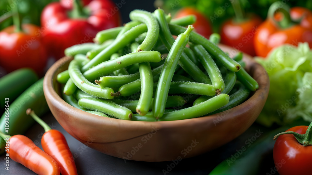 Fresh Frozen Green Beans in a Rustic Bowl Fresh Frozen Green Beans in a Rustic Bowl