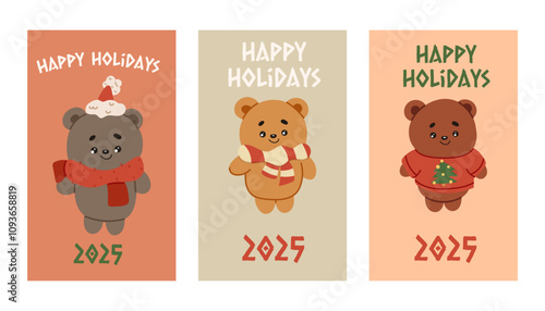 Eco-Friendly Christmas Card Designs with Festive Elements. Eco-themed Christmas card designs. Sustainable Christmas poster set. Eco-friendly Christmas poster collection. Vector illustration