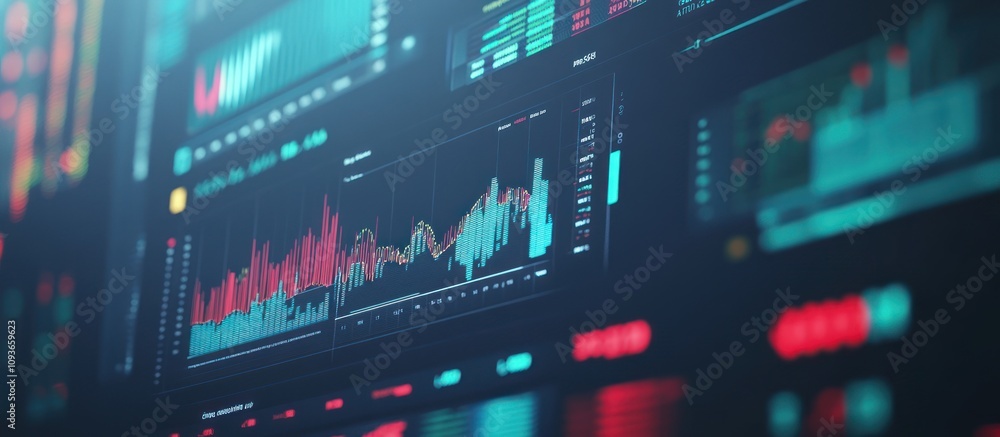 A close-up view of a computer screen displaying stock market data with a focus on a line graph. A close-up view of a computer screen displaying stock market data with a focus on a line graph.