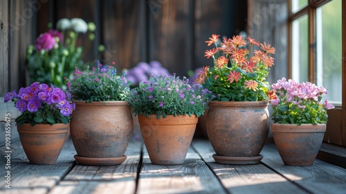 flowers in pots on a balcony