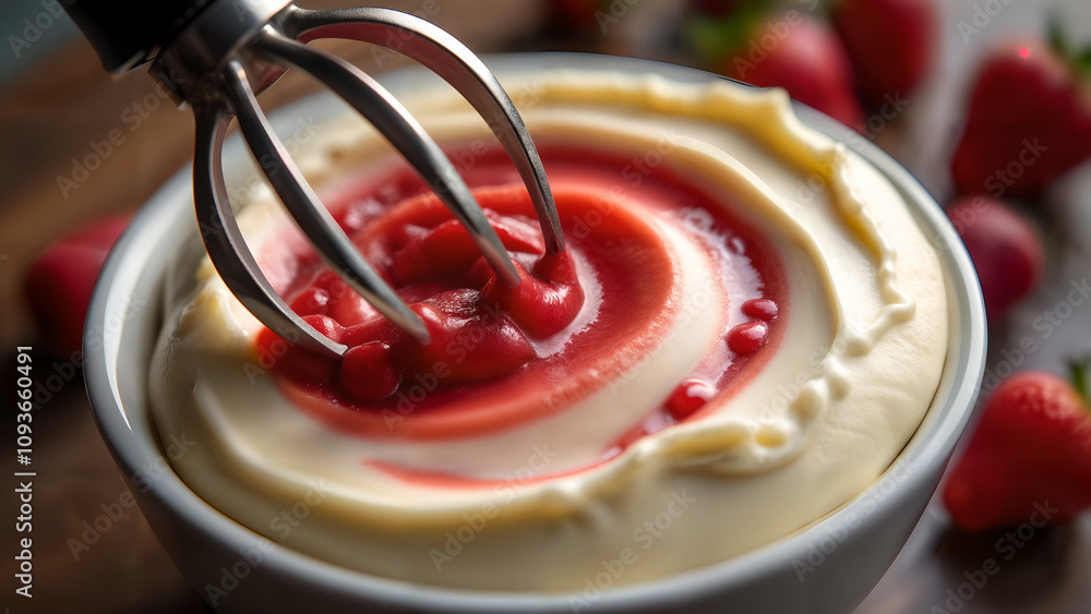 Fototapeta premium Colorful Fruit Puree Mixing with Mascarpone