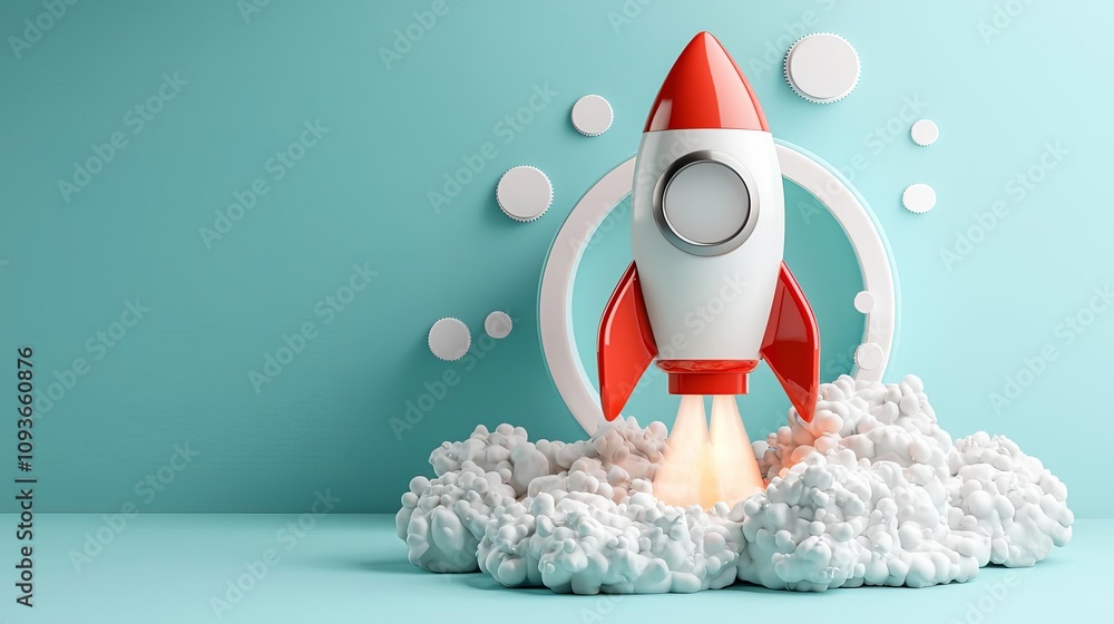 Rocket launching in a modern studio digital art creative environment inspiring concept Rocket launching in a modern studio digital art creative environment inspiring concept