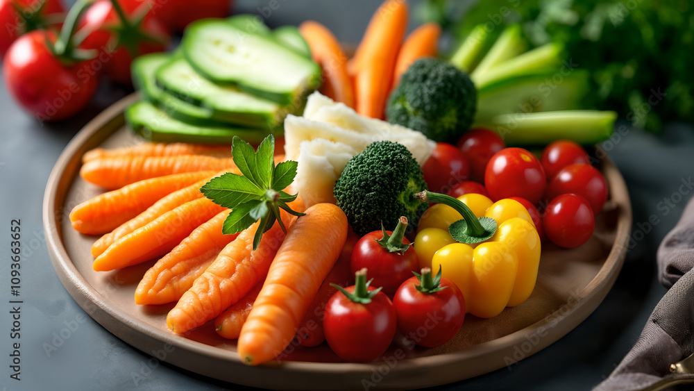 Vibrant Frozen Vegetables Displayed on Ceramic Plate Vibrant Frozen Vegetables Displayed on Ceramic Plate