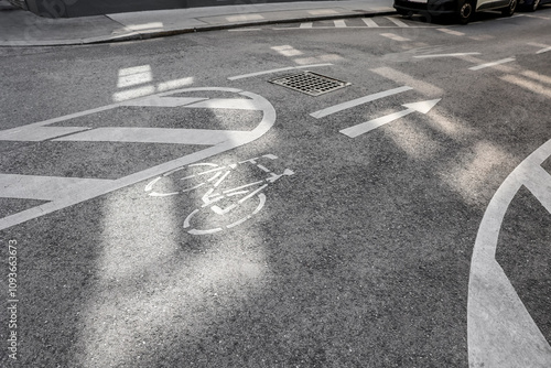 Bicycle signs on road outdo...