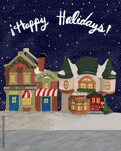 Wallpaper Mural christmas tiny houses card Torontodigital.ca