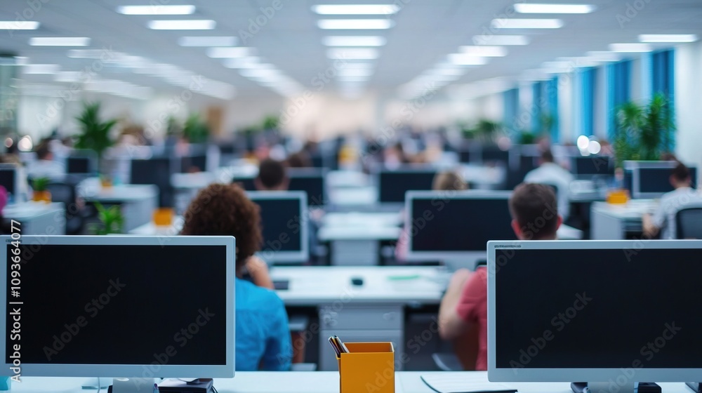 Obraz premium Busy office collaboration dynamic concept. Busy Office Environment with Employees at Work