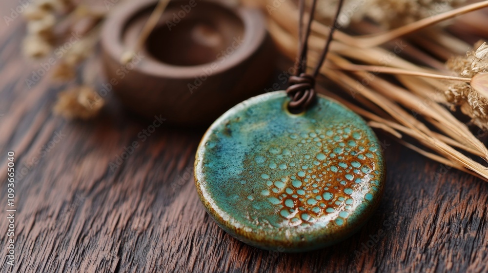 Teal and Brown Ceramic Pendant Necklace - Handmade Jewelry Teal and Brown Ceramic Pendant Necklace - Handmade Jewelry