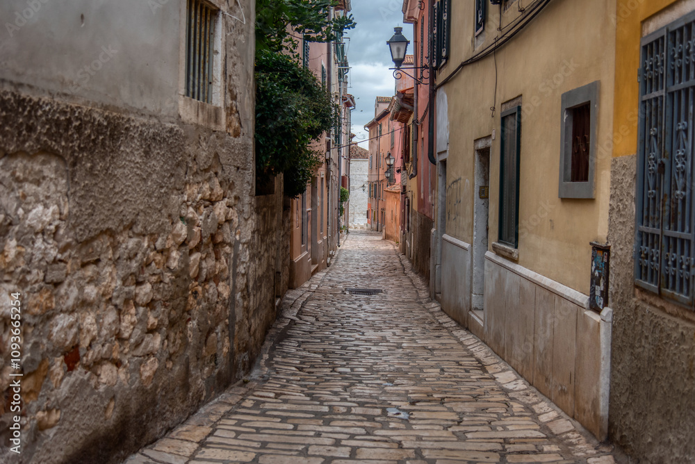 Fototapeta premium Beautifully landscaped streets and small squares in Rovinj, Istria, Croatia