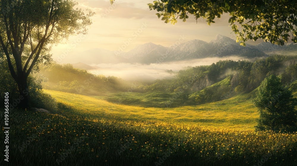 Naklejka premium Golden Meadow at Sunrise