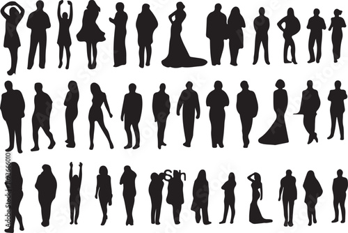 Elegant Silhouettes of Men and Women in Various Poses for Creative Projects