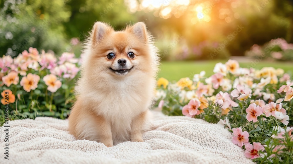 Portrait of adorable puppies concept. Adorable Pomeranian Puppy Relaxing on Soft Blanket Portrait of adorable puppies concept. Adorable Pomeranian Puppy Relaxing on Soft Blanket