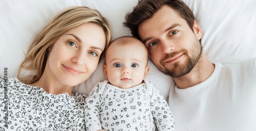 Comforting baby hugging trust concept. Family Moment of Bonding with Baby in Bed Comforting baby hugging trust concept. Family Moment of Bonding with Baby in Bed
