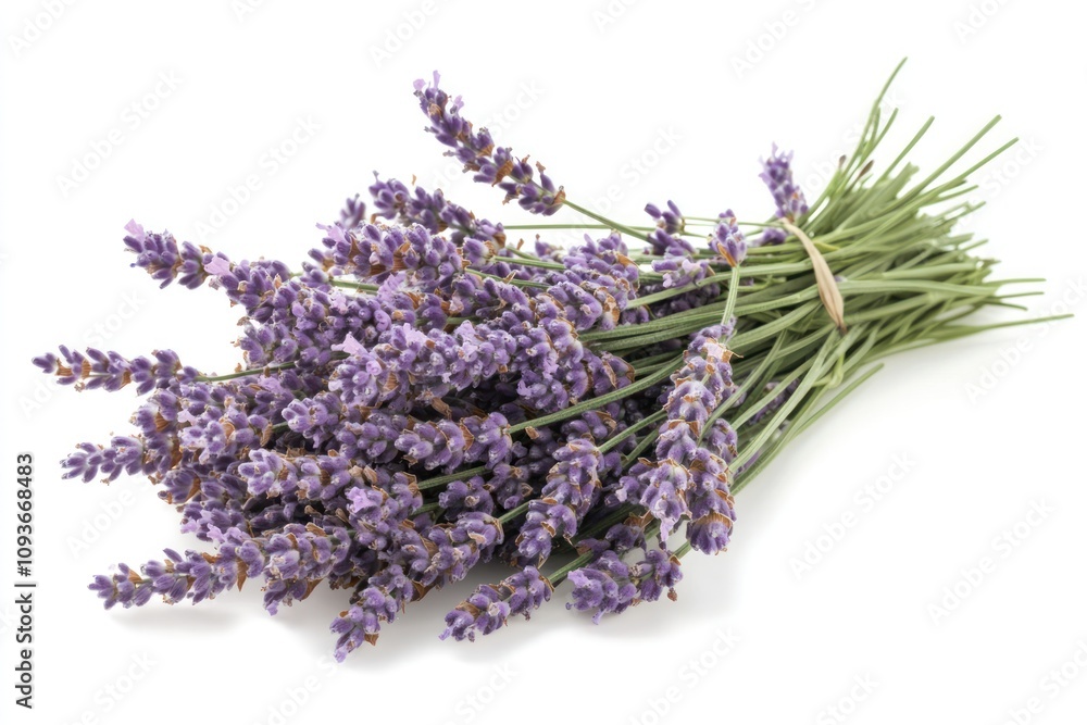 A bunch of fresh lavender flowers tied with twine, isolated on a white background. A bunch of fresh lavender flowers tied with twine, isolated on a white background.