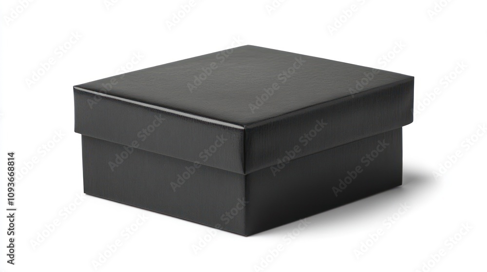 A closed black square box with a shadow on a white background. A closed black square box with a shadow on a white background.