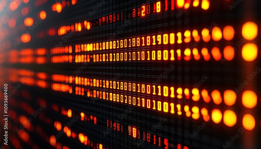 Binary Code Display with Red and Orange Luminous Digits