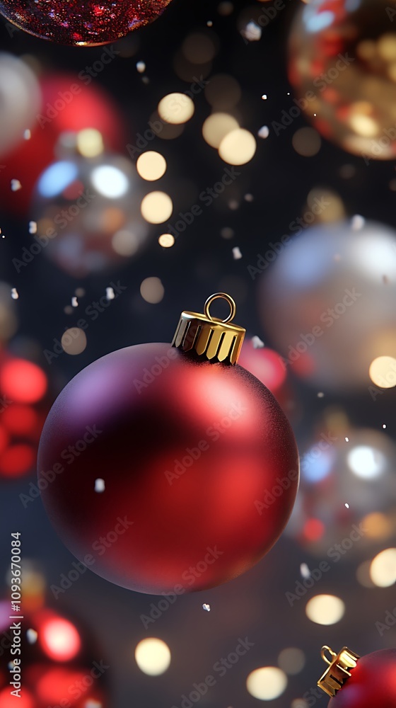 Fototapeta premium Glowing red baubles enhancing joyful Christmas atmosphere image