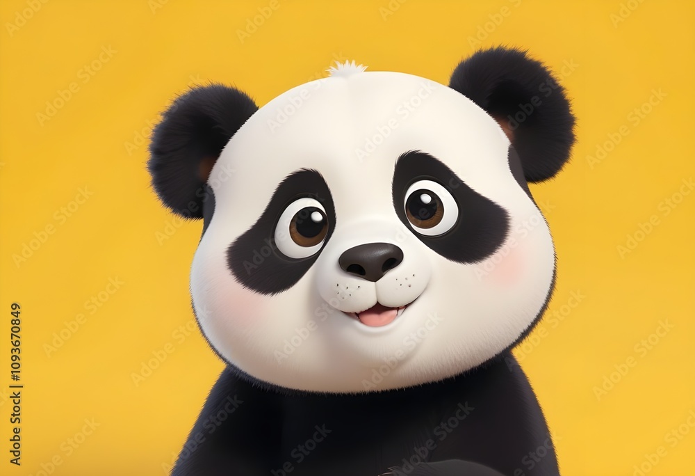 Naklejka premium a cartoon panda bear with a yellow background