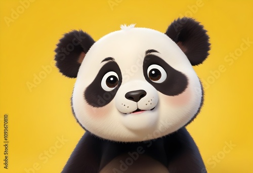 a cartoon panda bear with a yellow background