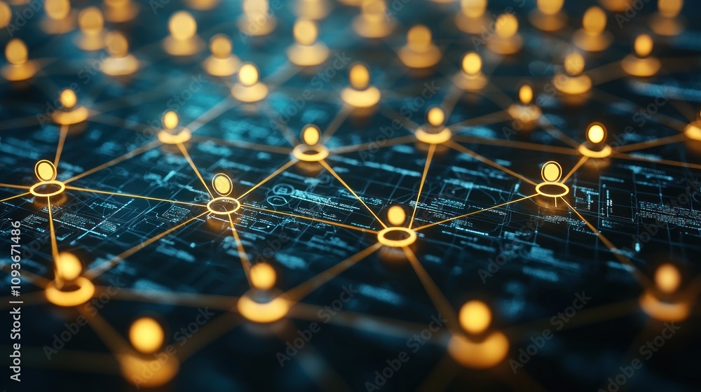 A Network of Illuminated Nodes Connected by Lines on a Blue Background A Network of Illuminated Nodes Connected by Lines on a Blue Background