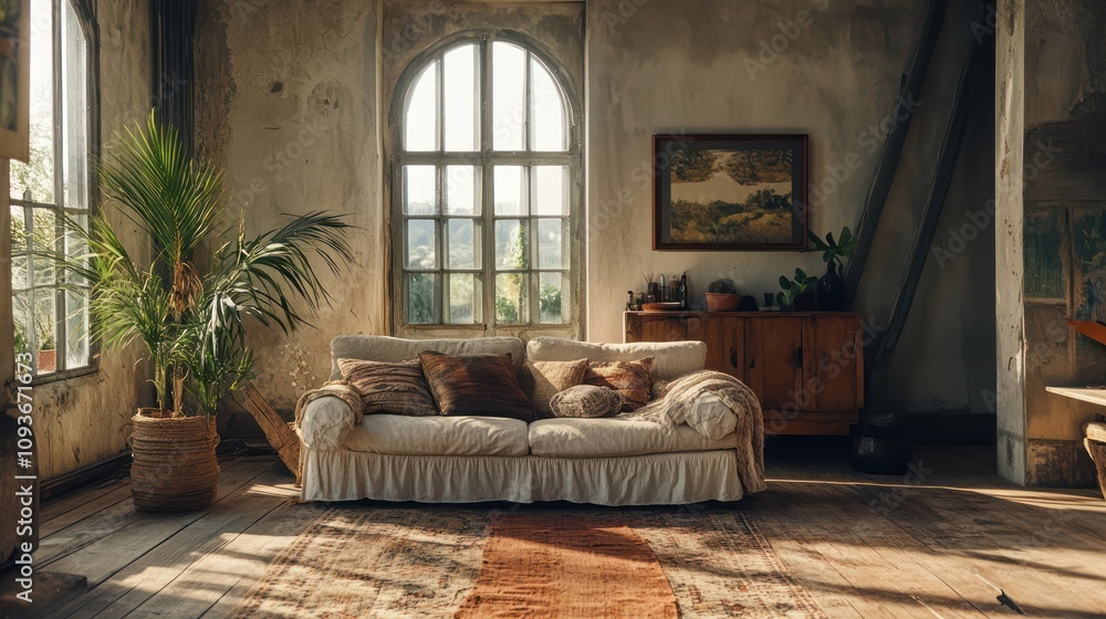 This image embodies the relaxed elegance of boho living, with earthy tones and minimalistic decor. the composition offers an intimate perspective, emphasizing simplicity, balance, and natural textures This image embodies the relaxed elegance of boho living, with earthy tones and minimalistic decor. the composition offers an intimate perspective, emphasizing simplicity, balance, and natural textures