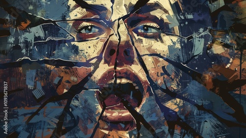 Wallpaper Mural Surreal Artwork of Fragmented Human Face Expressing Anger and Frustration Torontodigital.ca