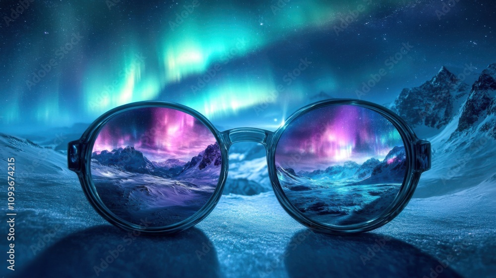 Glasses reflecting northern lights Glasses reflecting northern lights