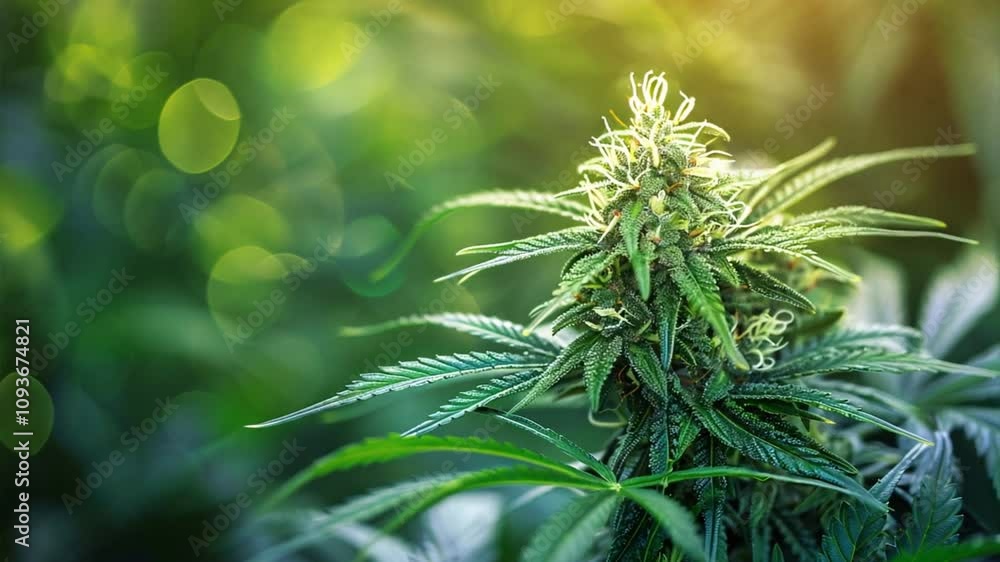 Lush Green Cannabis Plant with Close-Up Detail Capturing the Texture and Vibrant Colors of Leaves Against a Soft Focus Background Lush Green Cannabis Plant with Close-Up Detail Capturing the Texture and Vibrant Colors of Leaves Against a Soft Focus Background