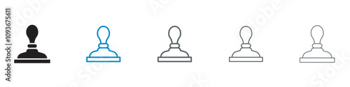 Set of 5 "Stamp" icons 1 unexpanded vector, 1 silhouette - stamp icon symbolizing approval postal services or official documents