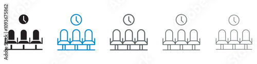 Set of 5 "Waiting room" icons 1 unexpanded vector, 1 silhouette - symbolizing a waiting room or reception area