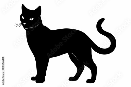 Cat silhouette vector art illustration white background. Siamese cat silhouette Clipart