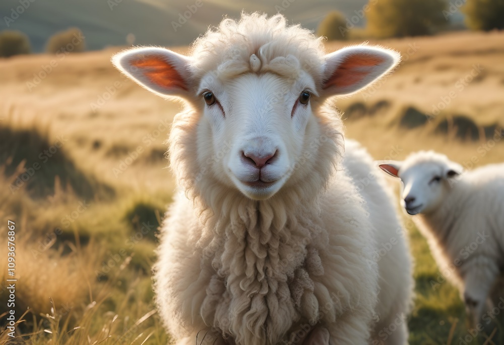 Obraz premium a sheep is standing in a field of yellow flowers