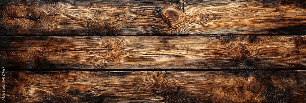 Naklejka premium Close-up of Weathered Wooden Planks with Knots