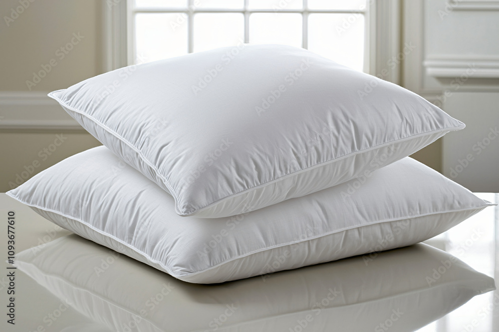 Obraz premium a white memory foam pillow paired with matching linen in a bright and airy room
