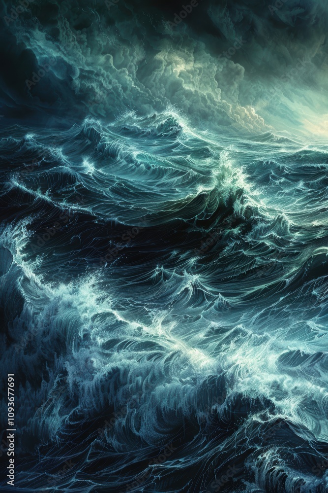 Powerful Stormy Ocean with Gigantic Waves Depicting Overwhelming Anger and Turmoil Powerful Stormy Ocean with Gigantic Waves Depicting Overwhelming Anger and Turmoil