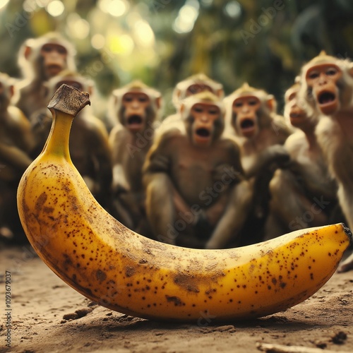 Monkeys Eyeing Banana photo