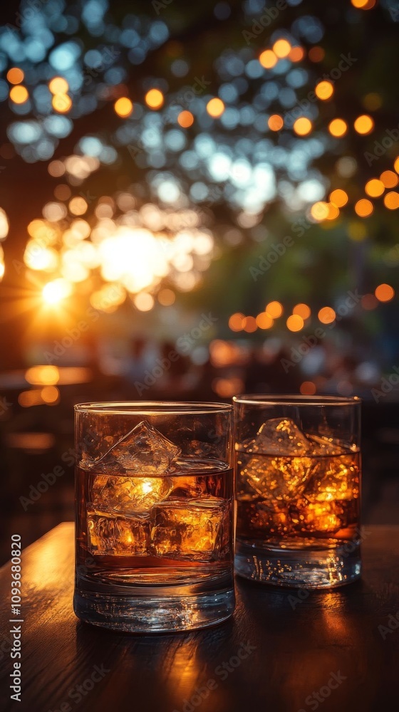 Cocktails on a table at sunset. Cocktails on a table at sunset.