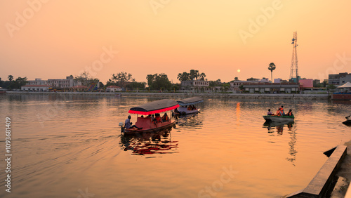 Sikara boat ride inside the Mithila haat located in Bihar, India photo