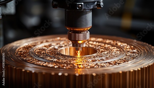 Close-up of a CNC Machine Engraving a Metal Disk with Intricate Patterns