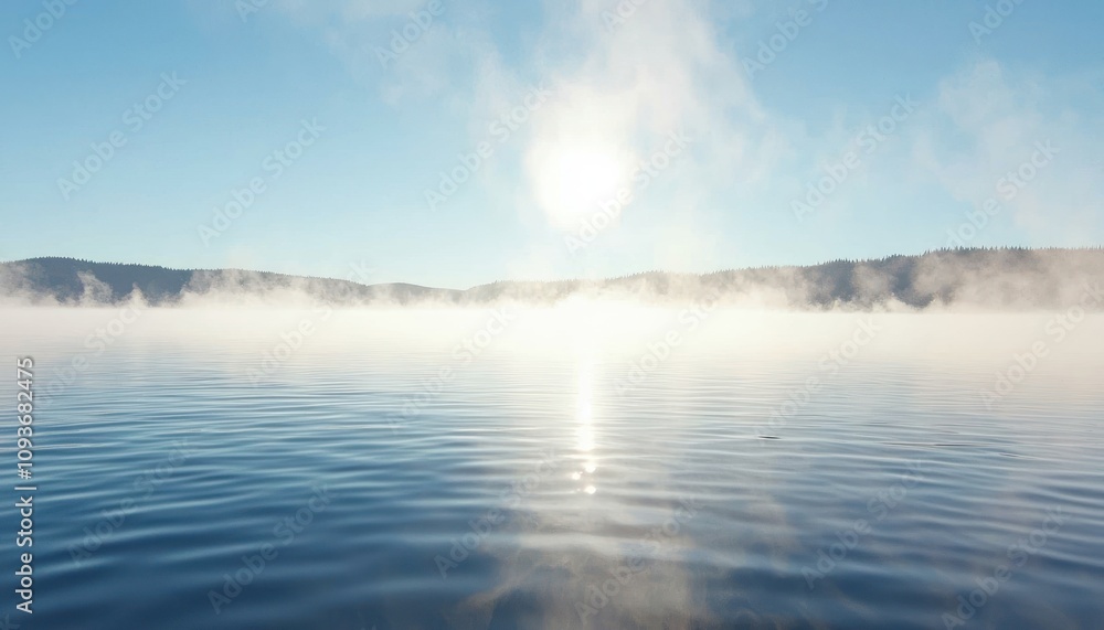 Misty Morning Over a Still Lake with a Distant Forest Misty Morning Over a Still Lake with a Distant Forest