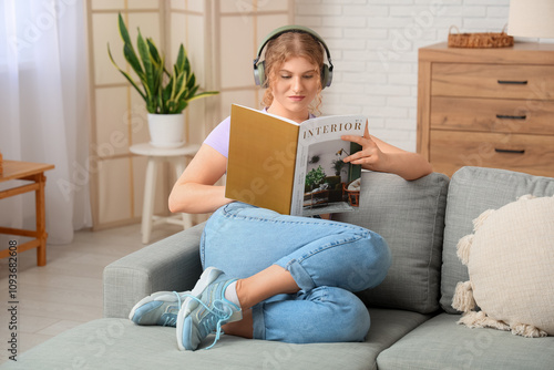 Young woman in headphones r...
