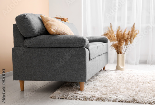 Modern gray fabric sofa wit...
